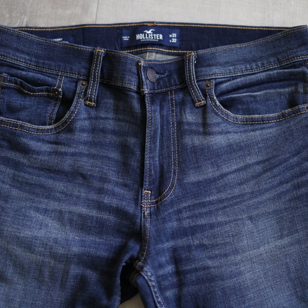 Hollister Super Skinny Distressed Knee Blowout Jeans Dark Wash Navy W31 L 32 - Picture 5 of 7